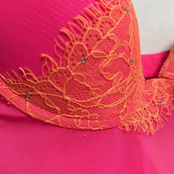 Pink & Orange Trimmed Mesh Teddy Babydoll - Picture 5 of 5